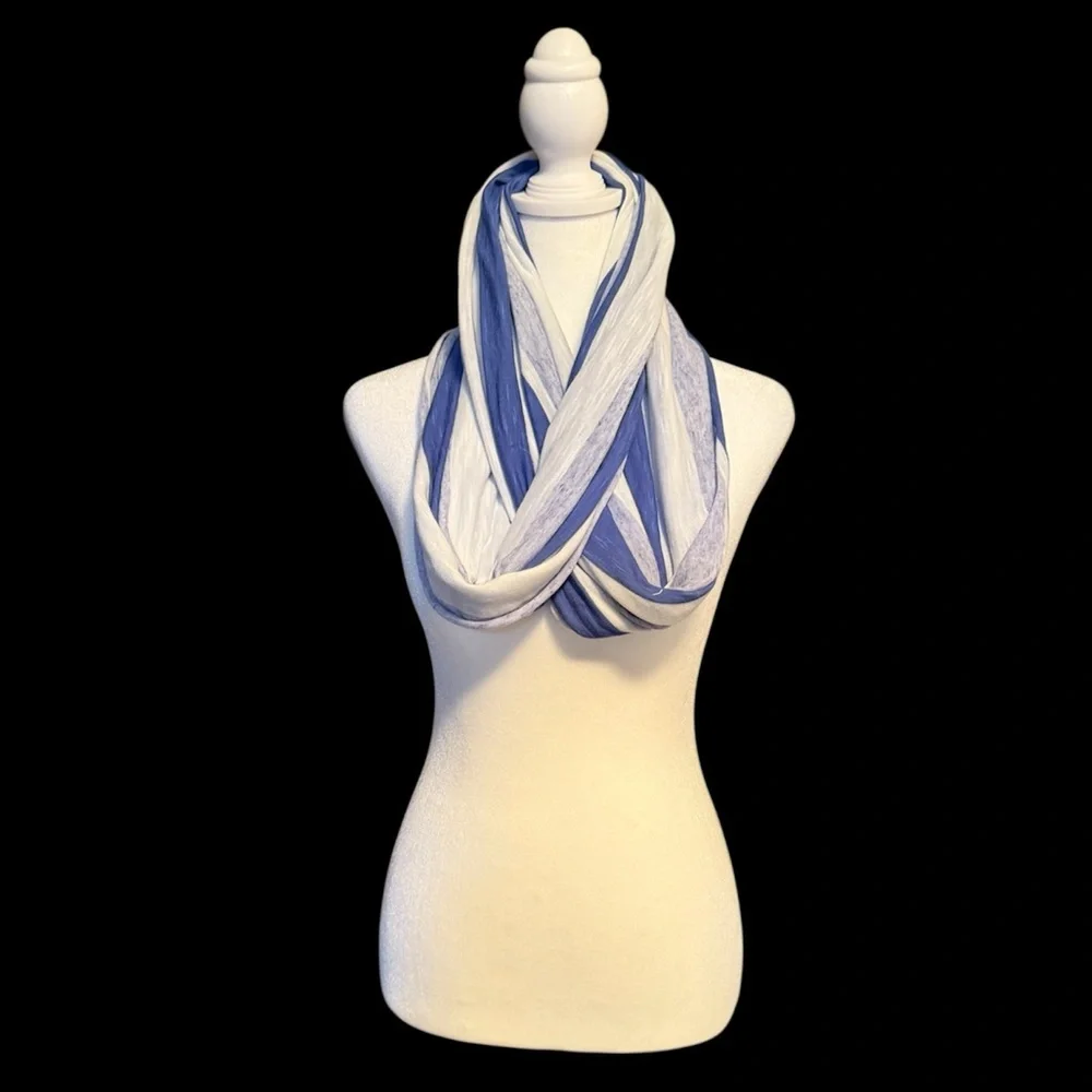 Gap Blue and White Striped Infinity Polyester Blend Scarf